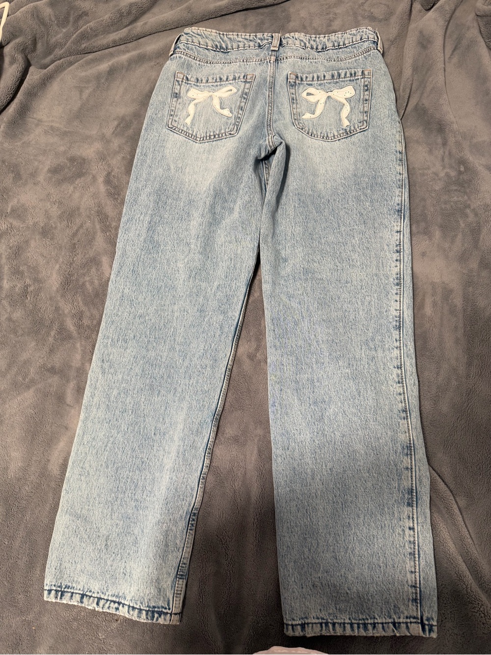 Hollister Light Blue Straight-Leg Jeans with Embroidered Bow Pockets
